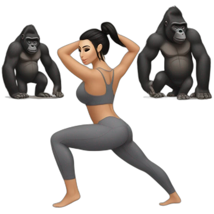 Kim Kardashian doing Yoga on a Big buff Gorilla emoji