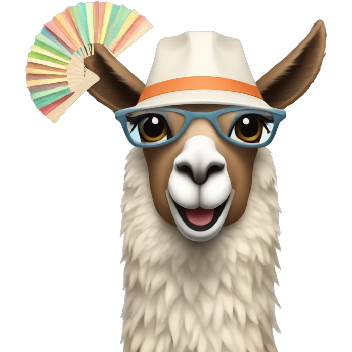 llama cooling off with a paper fan emoji