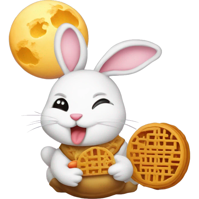 rabbit eat moon cake at moon emoji