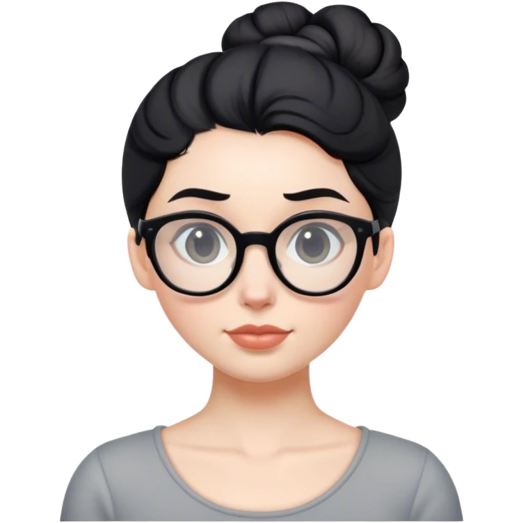 pale teacher with black hair in a updo bun, wearing gray glasses emoji