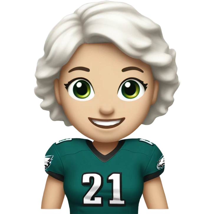 White female with light skin, short white hair with blue eyes wearing Philadelphia Eagles jersey cheering  emoji
