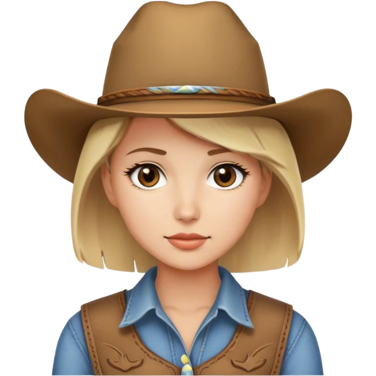 Short Blond hair woman with cowboy hat, brown eyes emoji