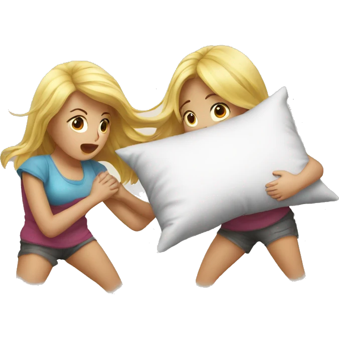 Two girl friends fighting with pillow emoji