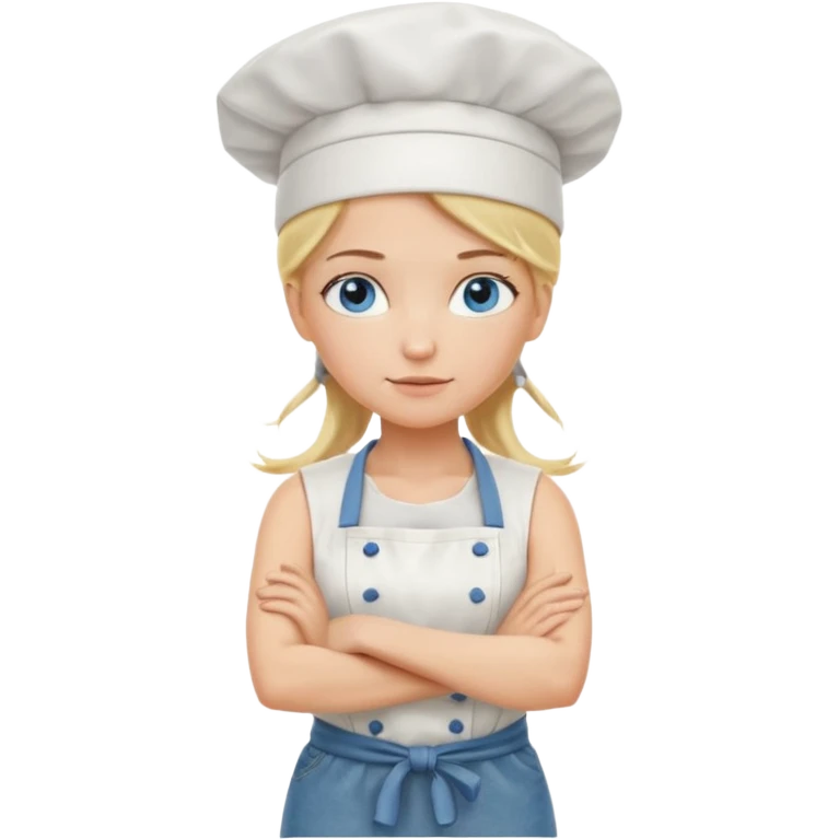 Sexy Full body 
Long Blonde hair blue eyed female chef arms folded wearing tank top and denim shorts and chef hat arms folded emoji