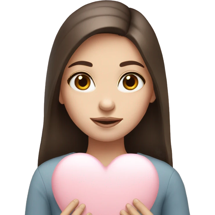 Brunette girl, white skin, holding pale pink heart  emoji