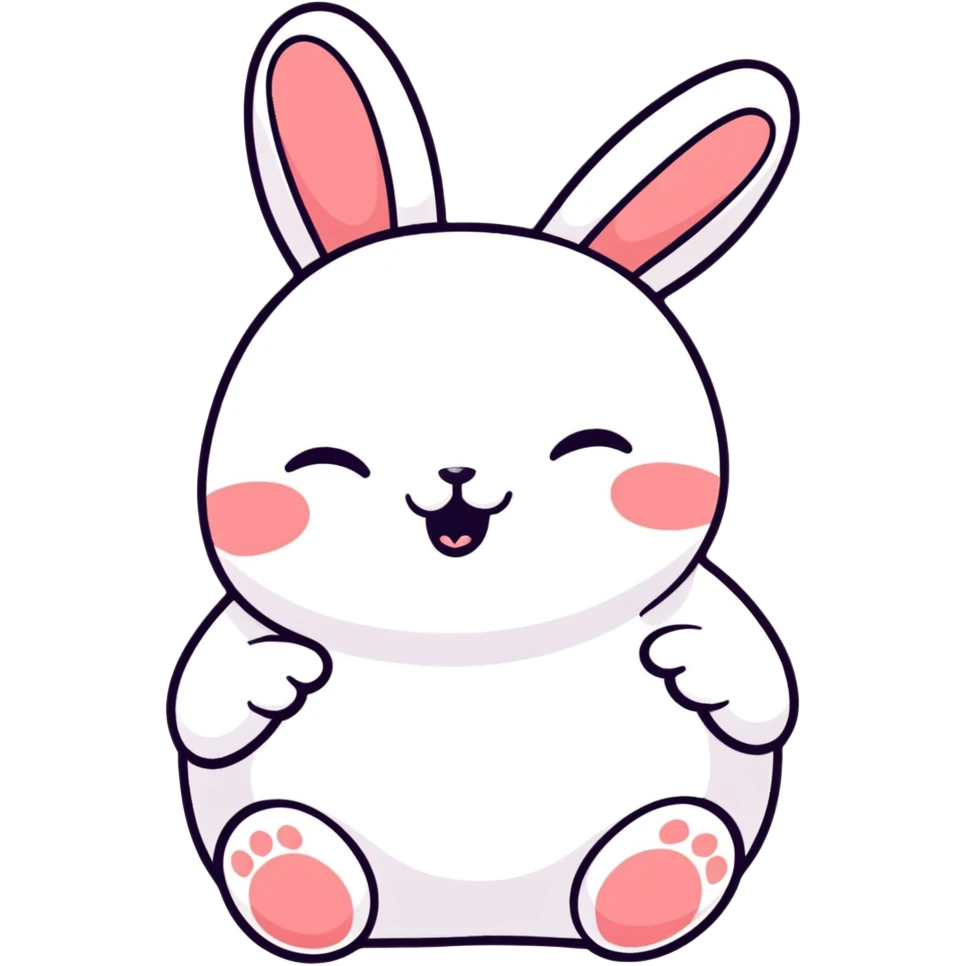 plush toy chubby bunny laughing with closed eyes and little tears, kawaii Japanese sticker style emoji