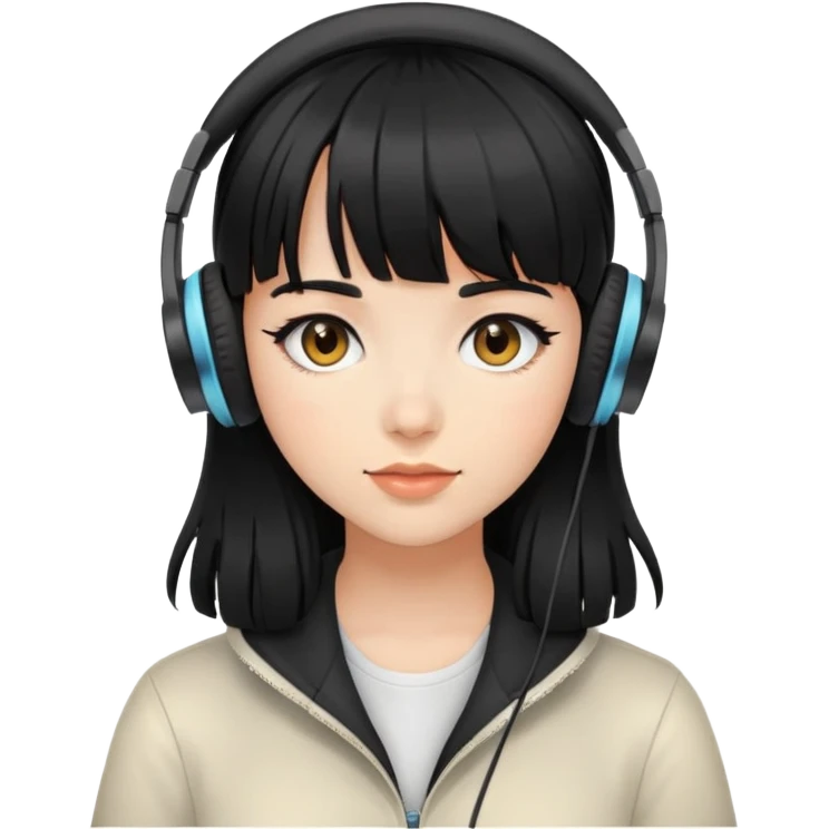 Con gái, đeo tai nghe, tóc đen, để mái emoji