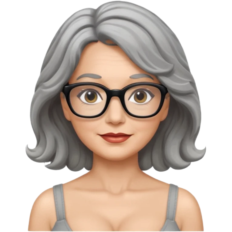 Femme 53 ans lunettes carrées noires cheveux gris ondulés nue gros seins  emoji