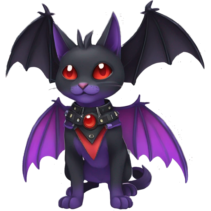 cool edgy black red Purple ethereal fantasy nargacuga-bat-cat-Fakemon collar harness full body emoji
