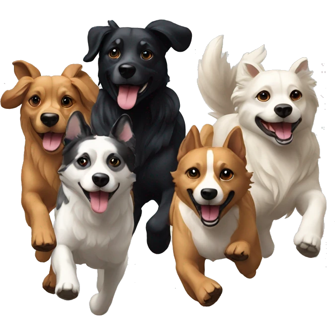 Pack of different breed dogs running emoji