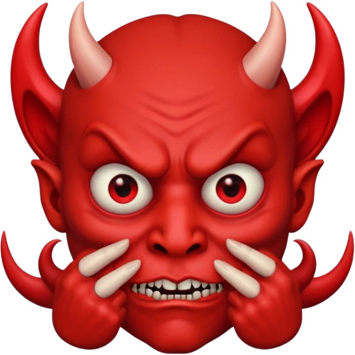Creppy devil with raised eyebrows and shushing emoji