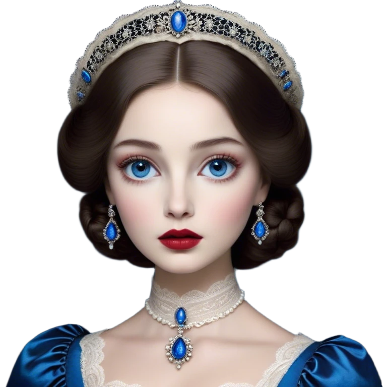 porcelain doll skin, large blue eyes with long lashes, fine details, olivia culpo as milady de winter, jinyoung shin art, refined nose, scarlet, dim light, by Maude Kaufman Eggemeyer, great digital art with details, by Scott Samuel Summers, ori and the blind, stunningly realistic image emoji