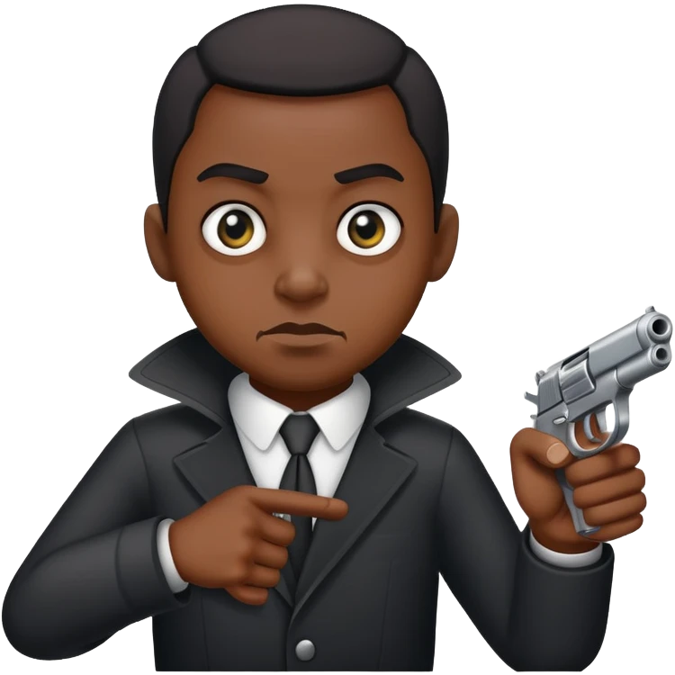 un immagine di una persona di colore con gli occhi storti che ti punta una pistola contro emoji