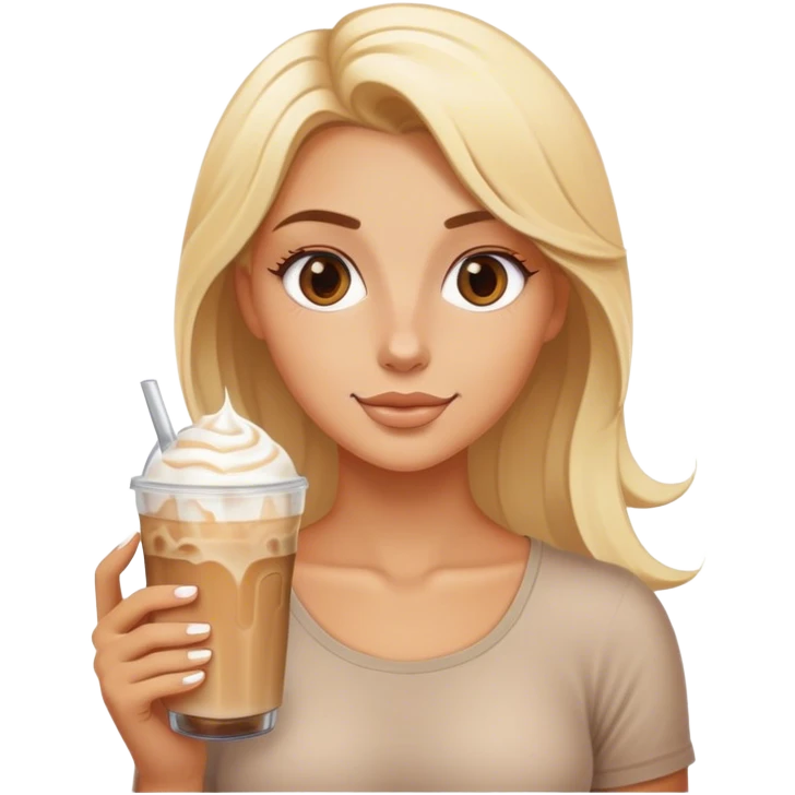 Blonde tanned girl with iced latte emoji