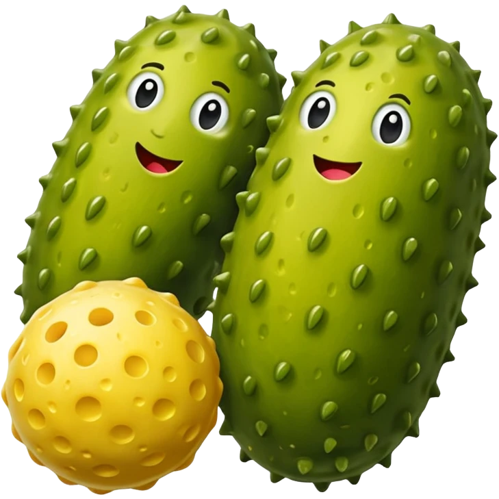 A pickle with two pickleballs emoji