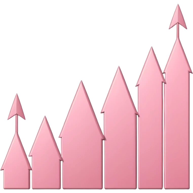Pastel pink stock chart arrows pointing upward, smooth minimal lines emoji