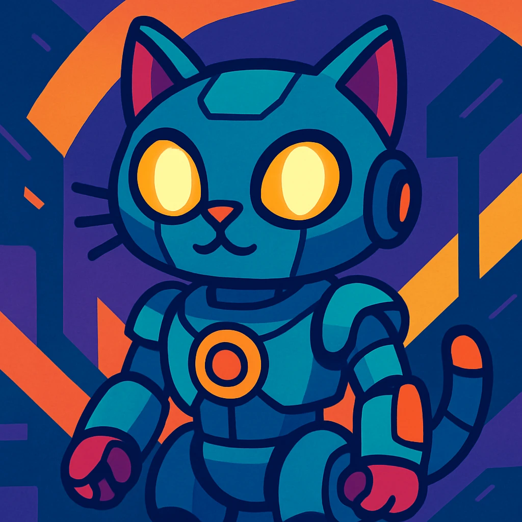 a futuristic robot cat with glowing eyes emoji