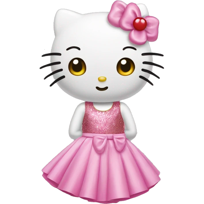 Twin hello kitty wearing pink skirt and glittery emoji