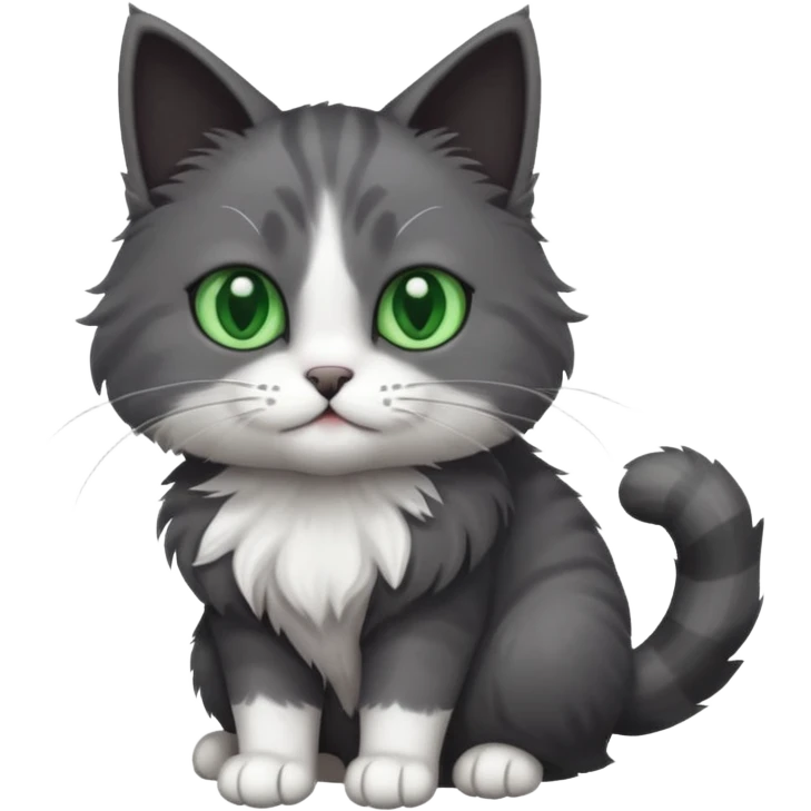 one dark grey and white cat and one completely solid dark grey cat with green eyes and only white paws emoji