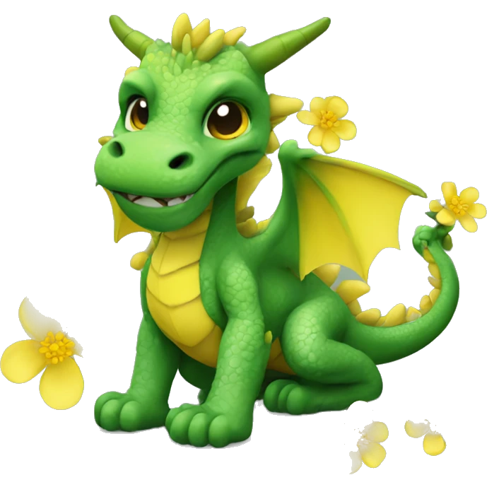 Small green dragon with yellow flowers on his body.  emoji