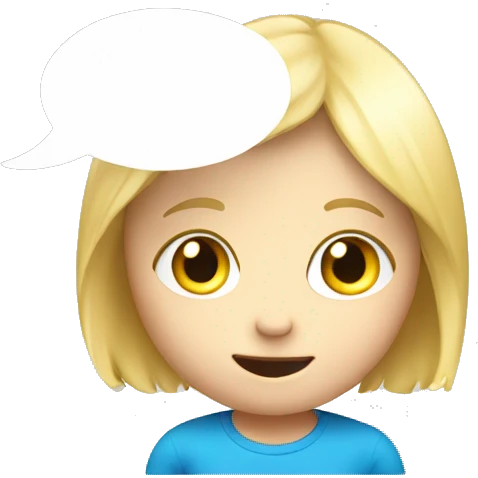 talking blond child with speech bubble near emoji