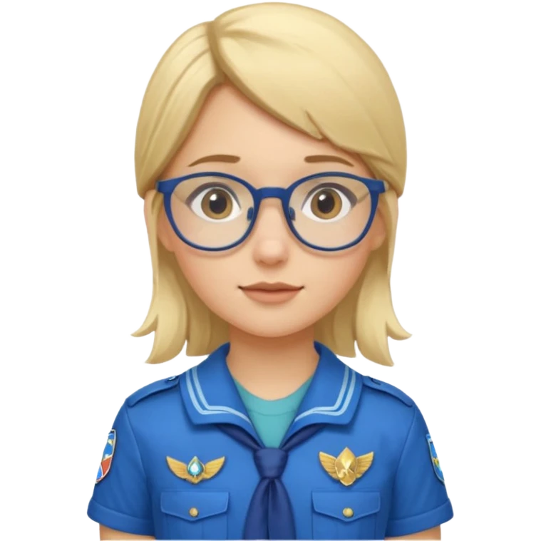 scout girl with blue scout uniform, blonde haired and glassess emoji