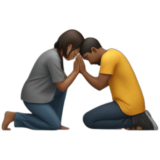 Woman on knees praying to man emoji