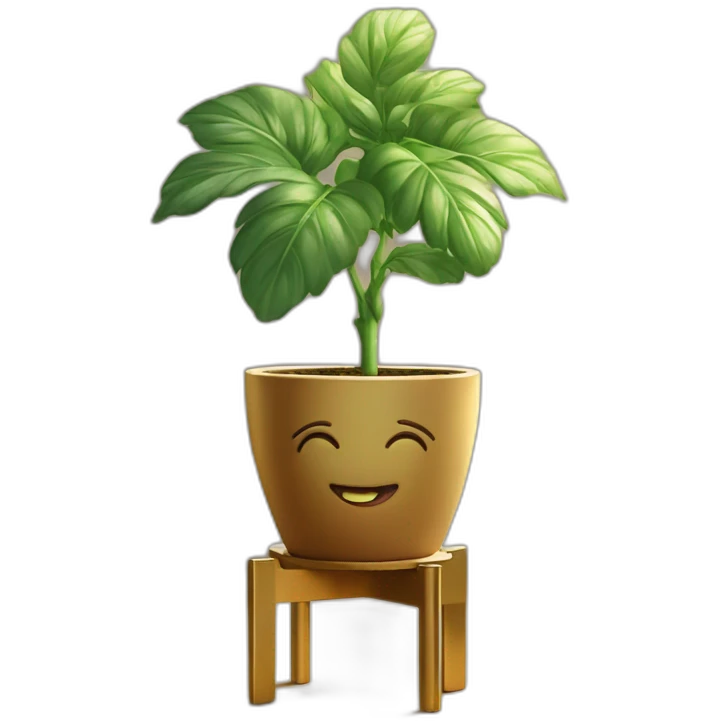 divine plant in a flower pot on a stand in golden with four feet emoji