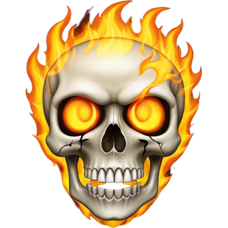 A burning skull with fire coming out of where the eyes emoji