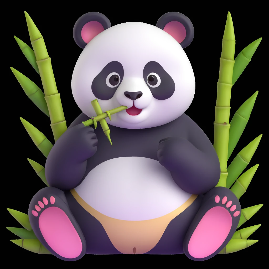 panda eating bamboo in forrest background, close up pose emoji