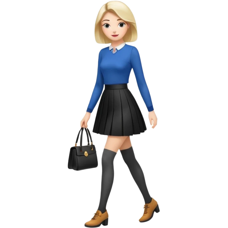 a fashionable gen Z woman, walking confidently with a skirt and stylish tights emoji