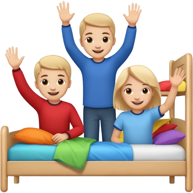 adorable kids waving from a bunk bed emoji