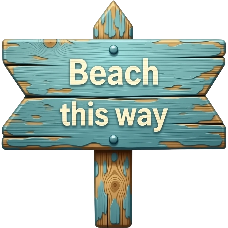 A wooden pointed sign that says beach this way emoji