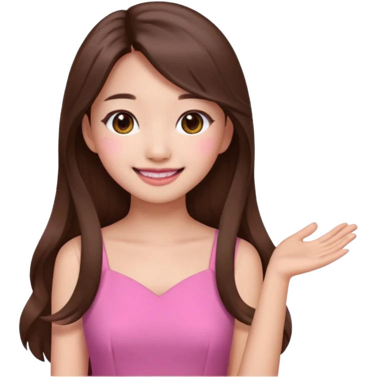 girl aesthetic emoji, asian beautiful make up long brown hair pink dress emoji