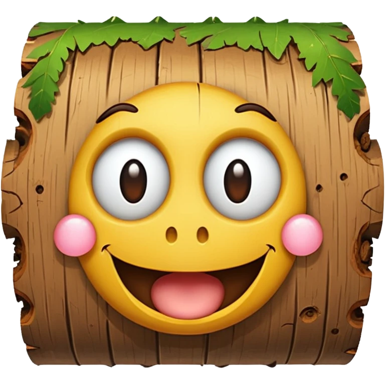 a log emoji. the top of the log is a smiley face with two small dots for eyes and a large U shape for the mouth. emoji