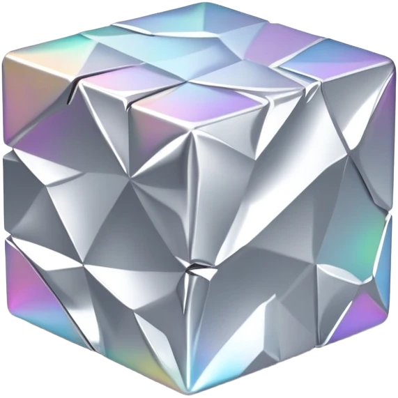Iridescent silver metal foil cube emoji
