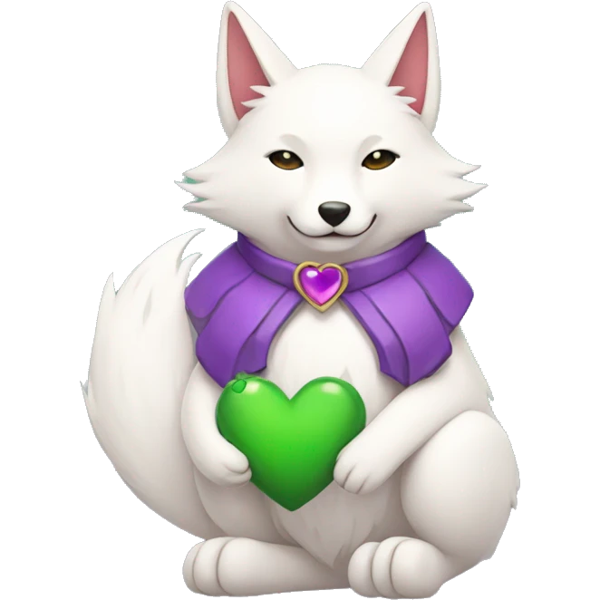 A Kitsune Holding a Purple Heart, a Green Heart and a White Coloured Heart emoji