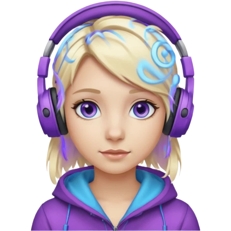 girl blond hair with purple highlights in hair blue eyes and wearing headphones emoji
