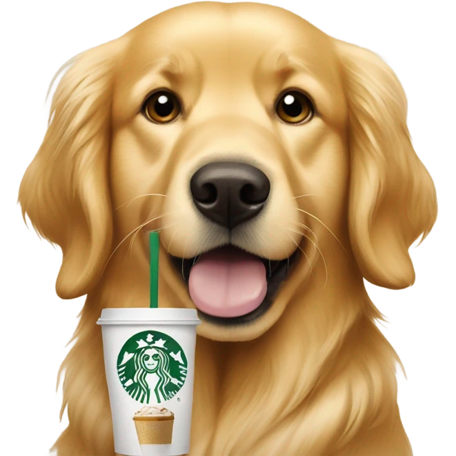 Golden retriever with starbucks emoji