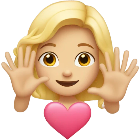 blond girl making love heart with hands emoji