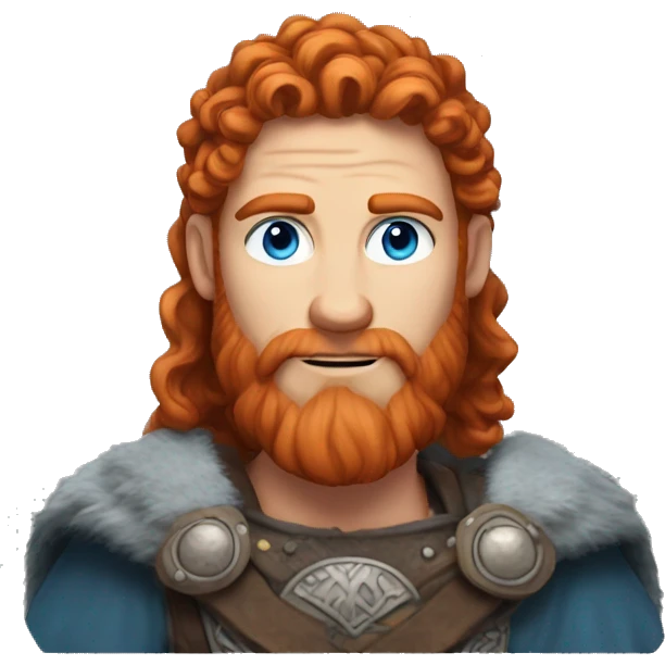 35 year old viking, male, curly red hair, blue eyes, pale emoji