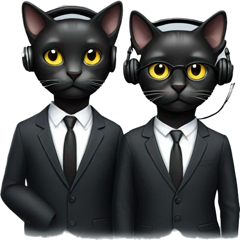 2 well dressed dark cats wearing suits add headphones emoji