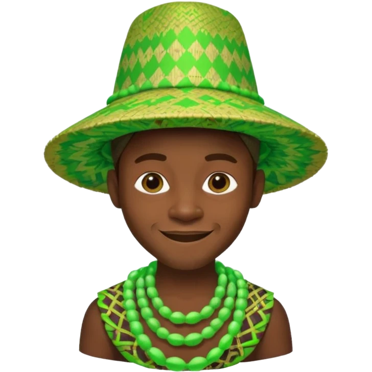 Create me an emoji of a cool Young Nigerian prince wearing a neon green gradient African patterns with "hula hat" (a Nigerian-inspired hat).  emoji