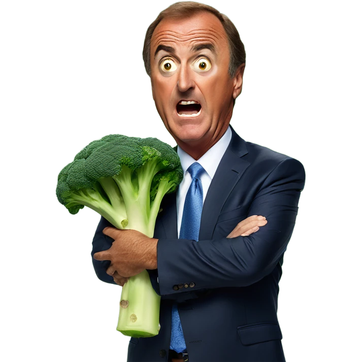 Al Michaels frightened while holding broccoli  emoji
