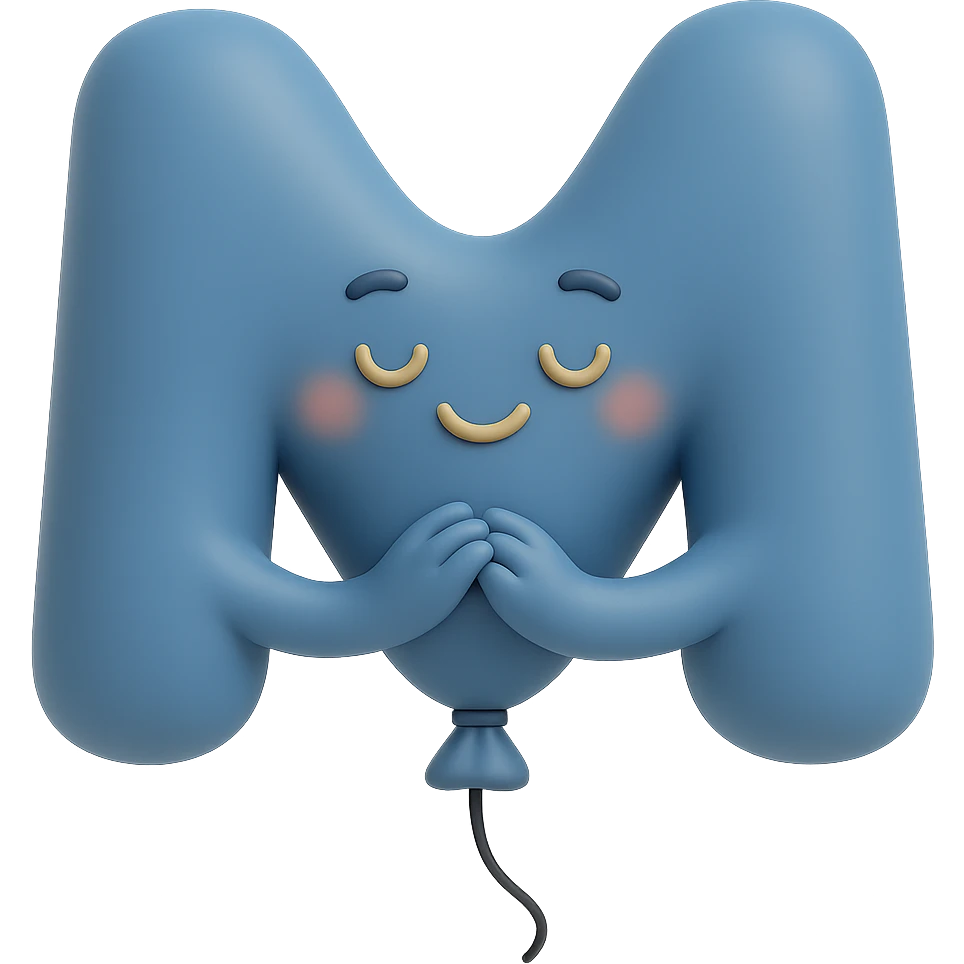 Change the balloon M to blue, keep the warm, grateful expression and gratitude vibe, with no background. emoji