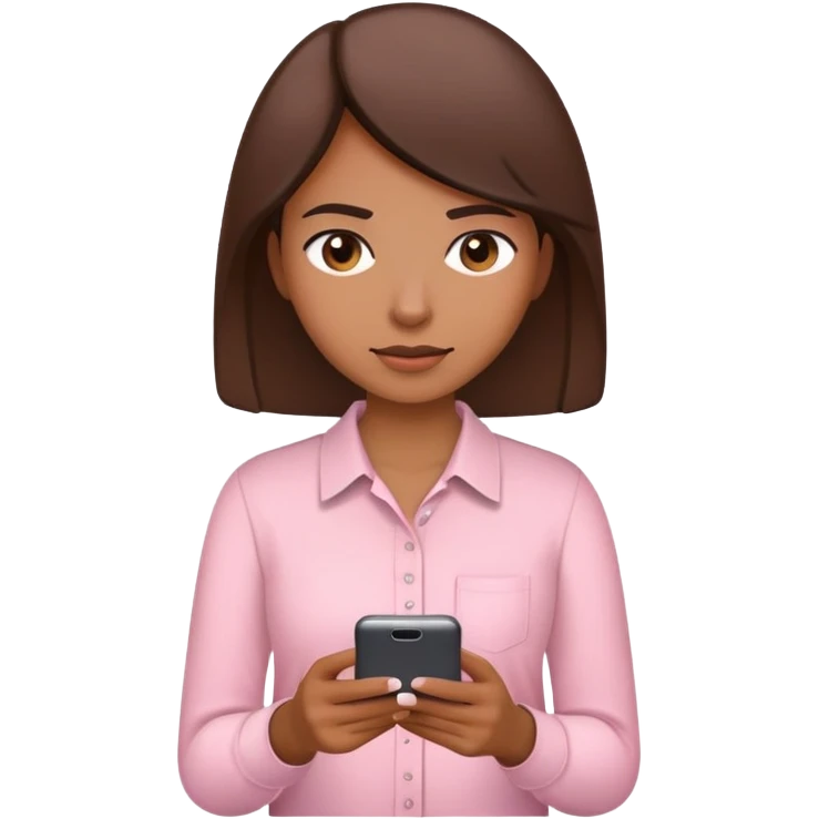 Medium brown woman in Light pink shirt texting emoji