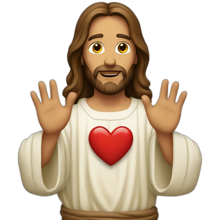 Jesus shows a heart with his hands emoji
