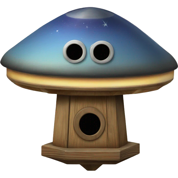 Susan’s Painted wooden flattened UFO alien spaceship shaped birdhouse emoji