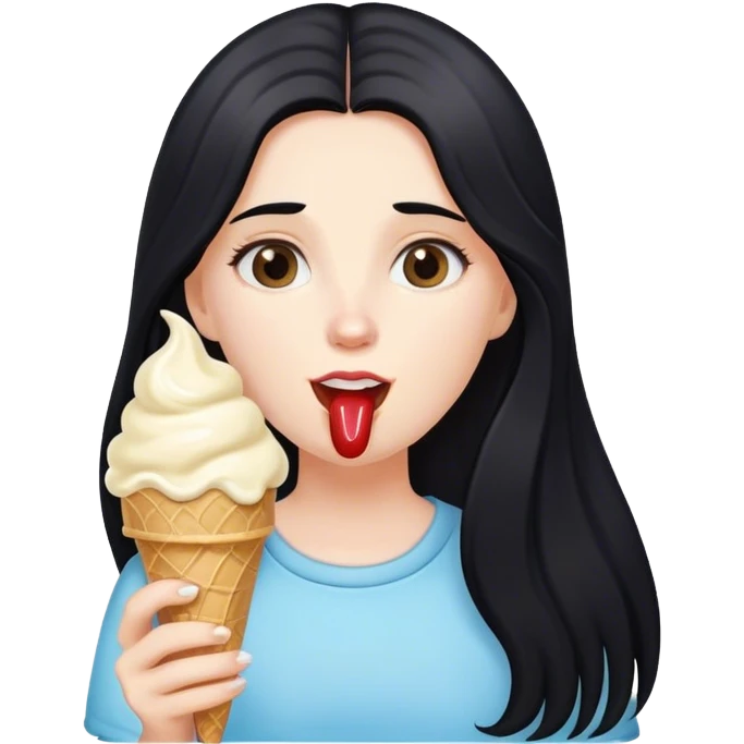 black haired white girl super long hair eating icecream emoji