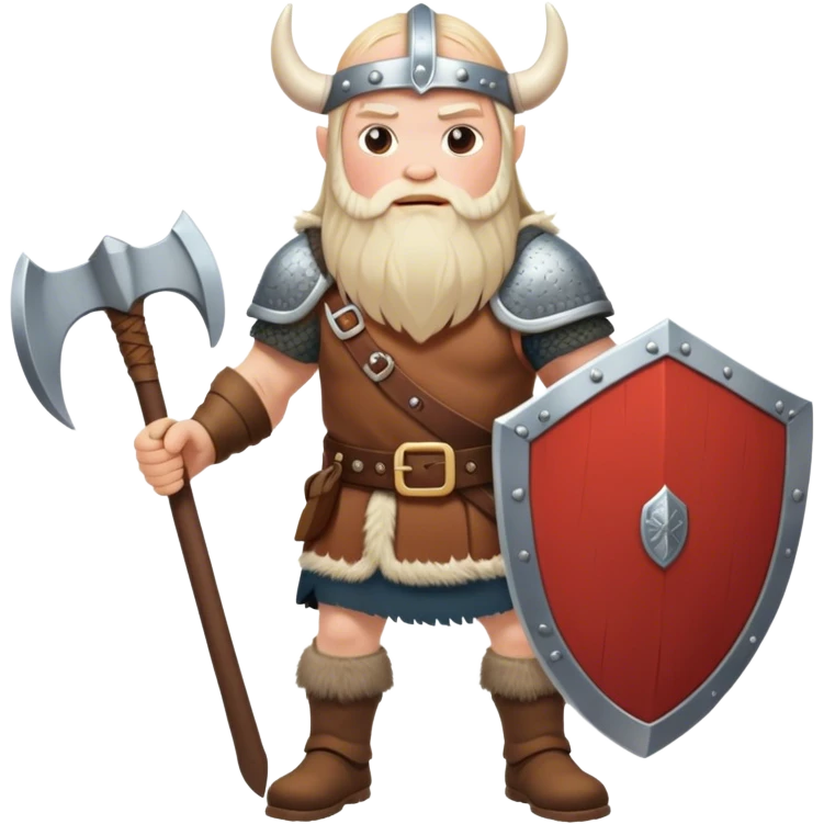 full-length Norwegian Viking with shield and axe full cloathed emoji